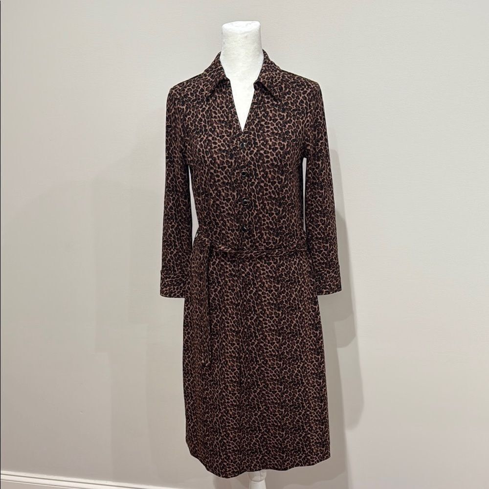 Talbots Leopard Print Button-Up Midi Dress Size Xs - image 2